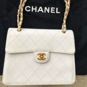 Chanel Vintage Mademoiselle Flag, white caviar, GHW